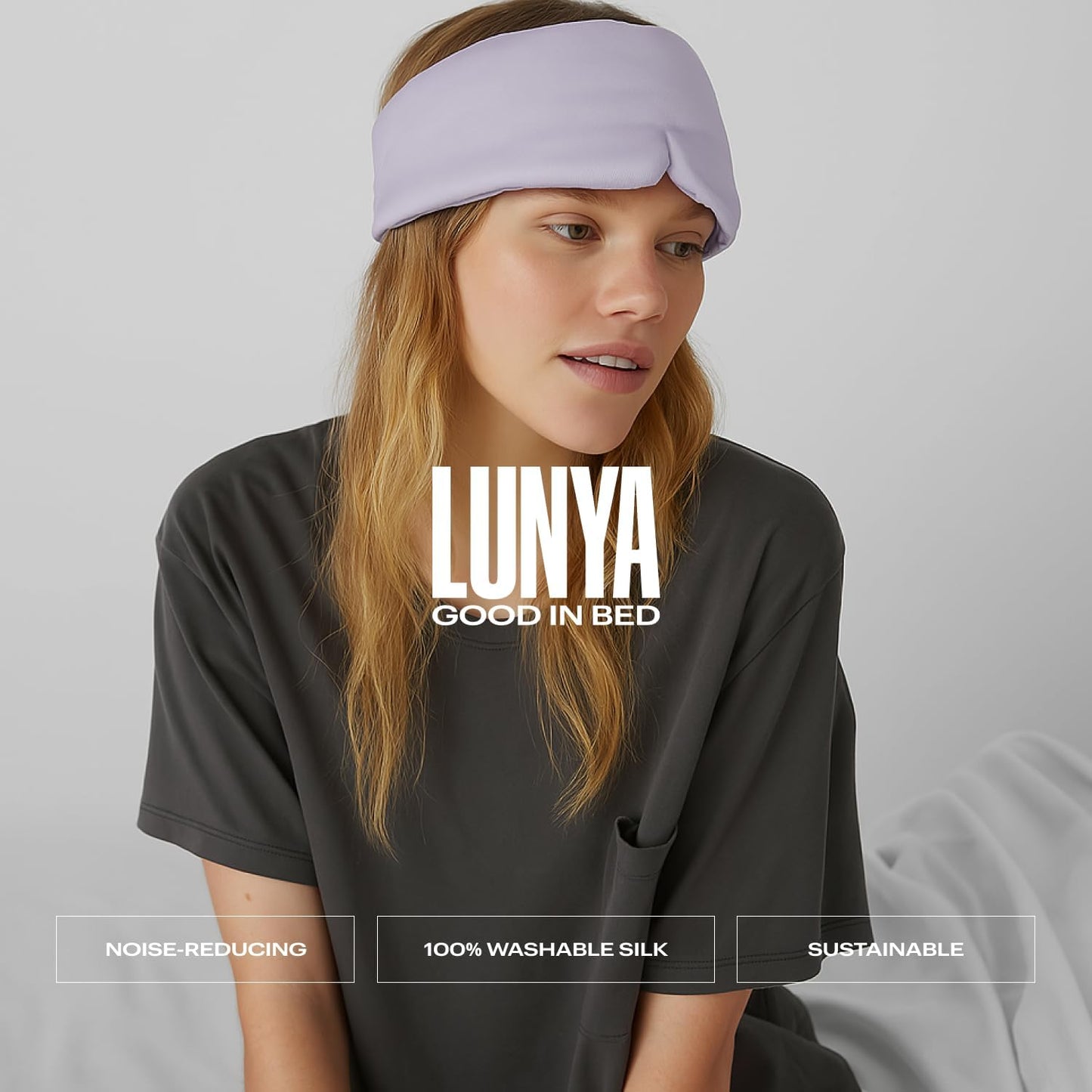 Lunya Sleep Mask with Box - Washable Silk Sleeping Mask and Headband for Beauty Routines - Thermoregulating Comfort - Periwinkle Eve - Small