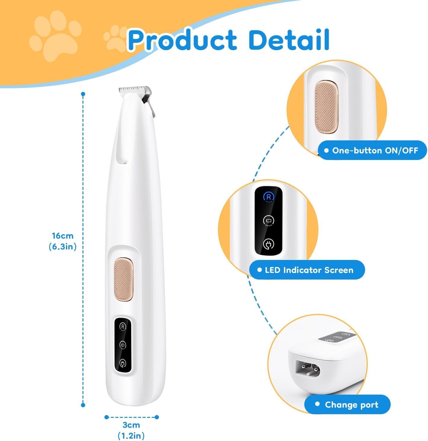 Mcbazel Cordless Dog Paw Trimmer with LED Light, Quiet Precision Pet Grooming Kit for Dogs and Cats, Electric Hair Clipper Pet Shaver for Paws, Face, Ears and Sensitive Areas