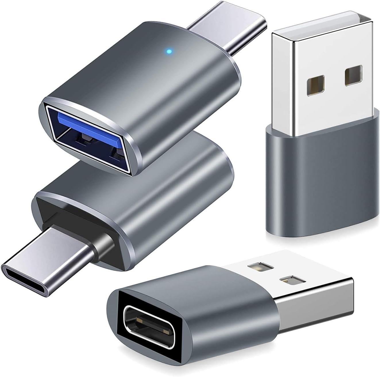 USB C to USB Adapter,Type C to USB Adapter [4 Pack] 3.0 USB Type-C Male to USB Female, USB C Female to USB Male Adapter OTG Converter for Desktop, Laptops, Projector, Chargers Gray