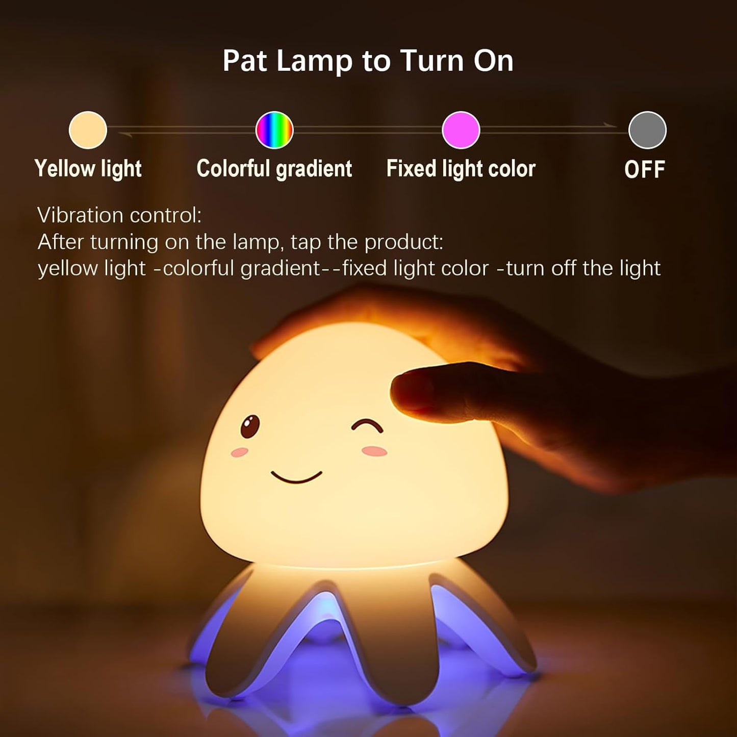 Shenzhi Tech Jellyfish Night Light Touch Sensor LED Table Lamp, USB Rechargeable, 7 Color Gradient, Remote Control, Music Function, Perfect for Bedroom, Living Room, and Gifts