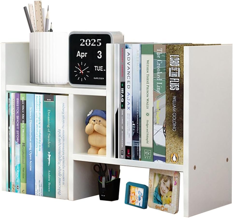 Meikuler Desktop Shelf Organizer, Adjustable Wood Display Desk Shelf, Office Storage Rack Tabletop Bookshelf Multipurpose Shelves for Home Decor, Office, Gifts