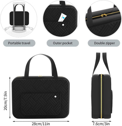 Hanging Travel Toiletry Bag with Hook, 4 Sections Toiletry Bag Travel Bag Water-Resistant Travel Cosmetic Bag Foldable Hygiene Bag for Toiletries, Cosmetics, Makeup, Brushes, Shower (Black)