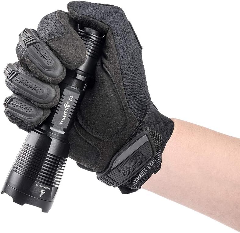 TrustFire T4 LED Tactical Torch 1000 Lumens IPX8 Flashlight - Professional Tac Light Torch Flashlight - Black Bezel EDC Super Bright 18650 Flash Light for Home Hunting Camping Outdoors (T4 Without Battery)