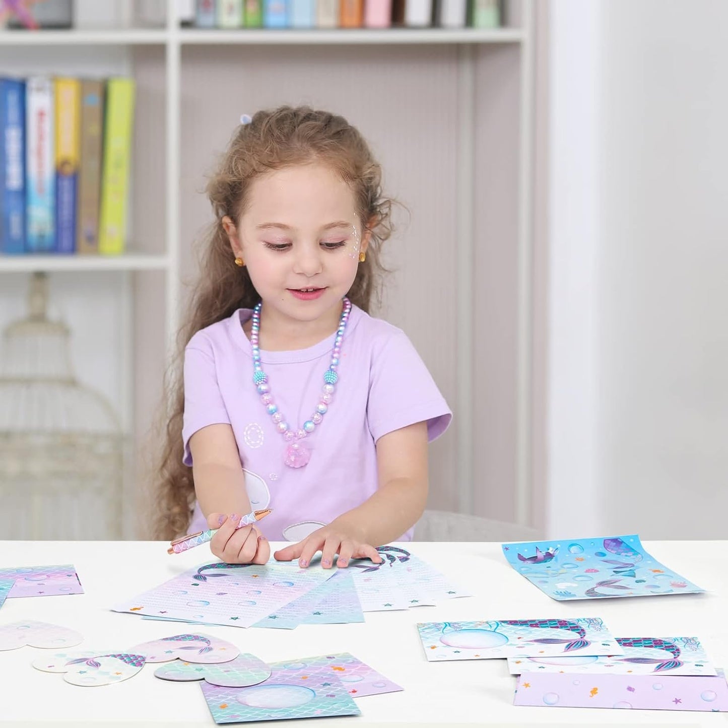 Mermaid Paper and Envelopes Set - 69PCS Magical Mermaid Stationery Paper for Kids Girls Christmas Birthday Gifts Stationery Letter Writing Set Envelopes Greeting Cards Stickers Ballpoint Pen Gift Box