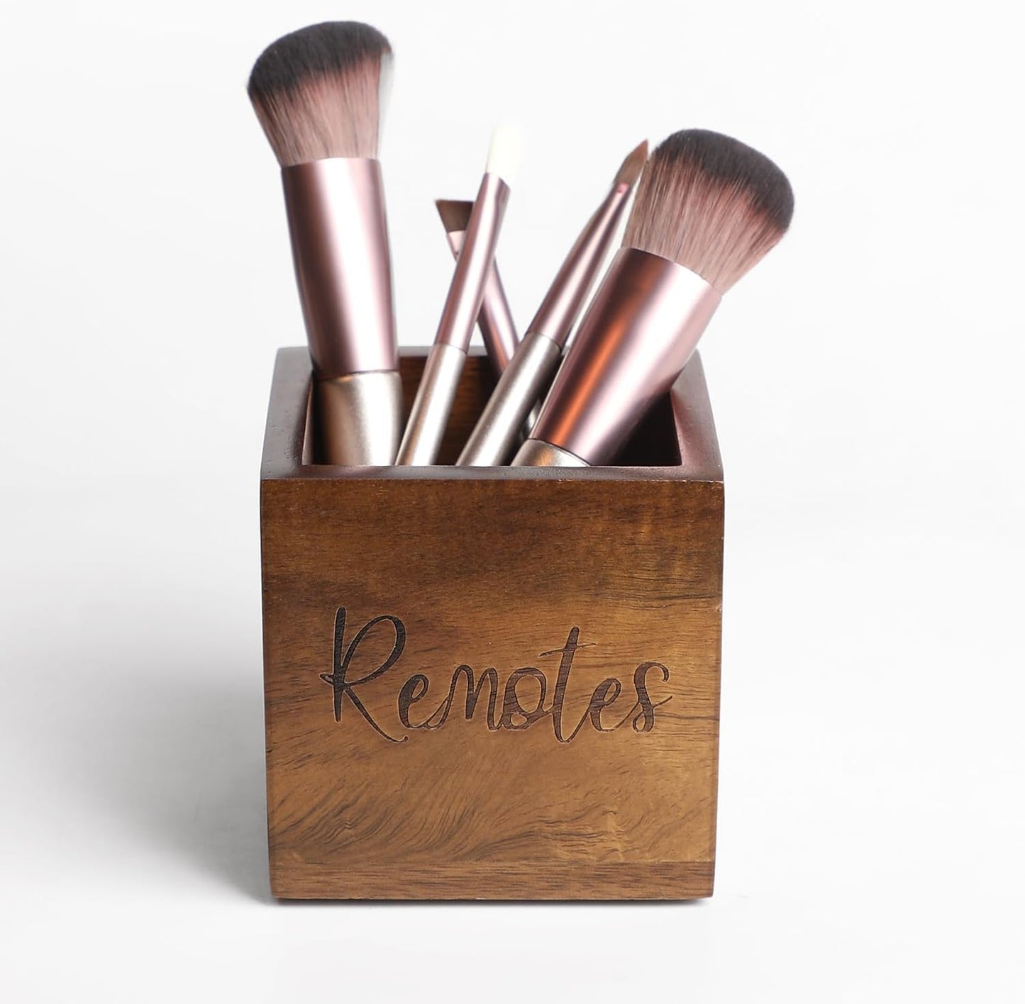 Acacia Wood Remote Organizer - Table Caddy, Vintage Farmhouse Design, Holds 2-3 Remotes