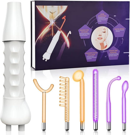 High Frequency Face Machine, 6 Pieces, Neon Gas Sticks and Argon Gas Sticks, Beauty Device for Skin Care, Acne Treatment, Skin Tightening, Wrinkle Reduction, Facial Cleanser