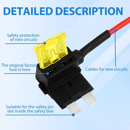 12 x 12 V-24 V ACS Small Additional Circuit Fuse Adapter with Wiring, Small Fuse Holder (5A/10A/15A) for Car, Truck, Boat
