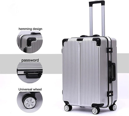 Travel and Bussiness Aluminum Frame Carry On Luggage Security Combination Lock Suitcase Adjustable Trolley Travel Luggage Suitcase (Color : Silver, Size : 20 inch)