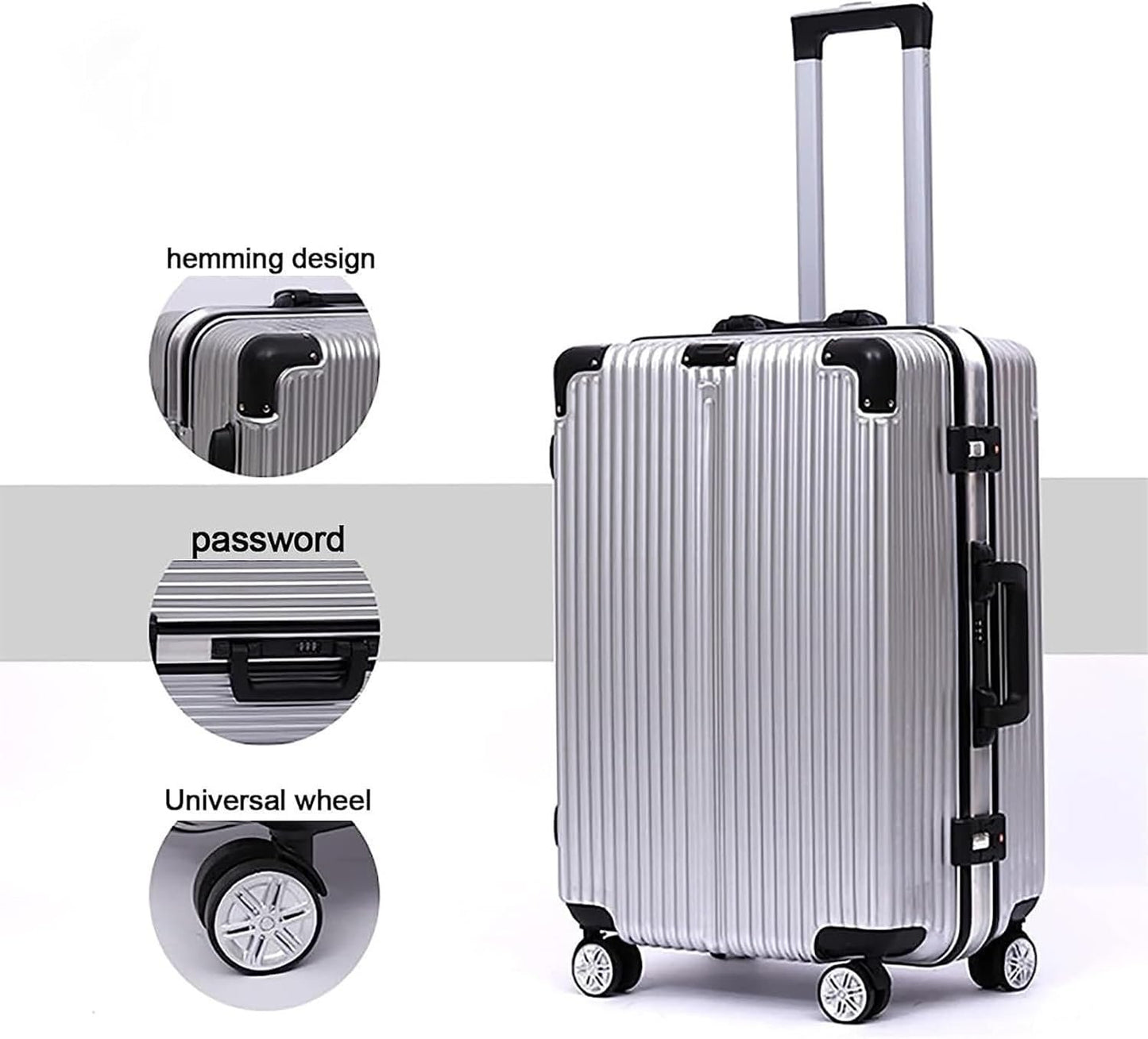 Suitcase Aluminum Frame Carry On Luggage Security Combination Lock Suitcase Adjustable Trolley Carry-on Suitcase (Color : Silver, Size : 24Inch)