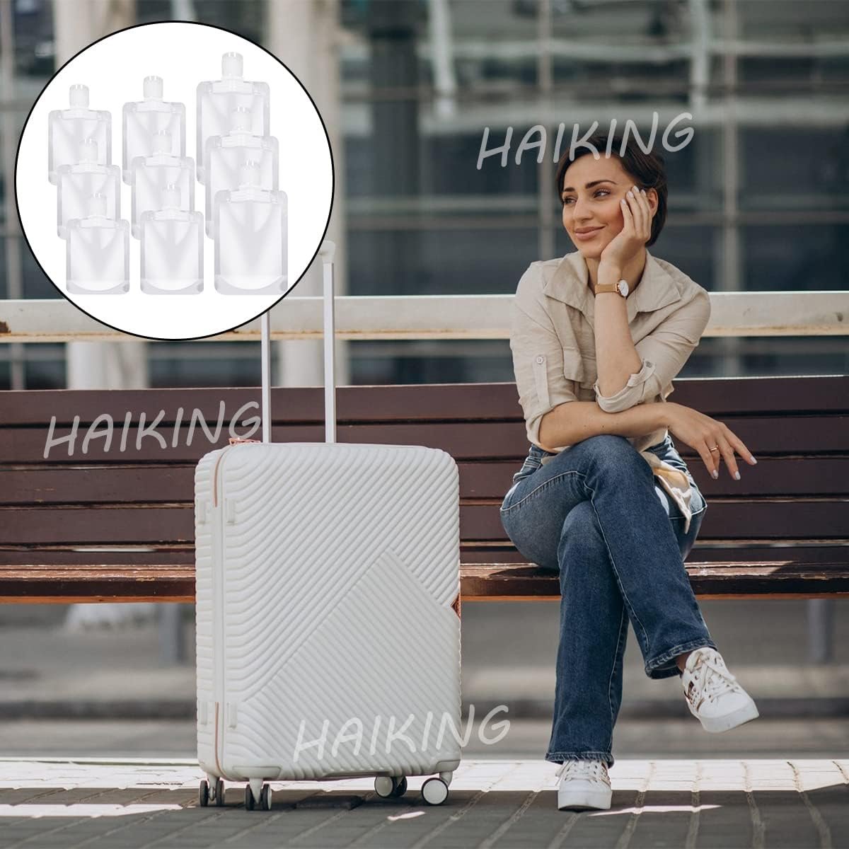 HAIKING Travel Bottles Cosmetic Packaging Bags, 9 Pcs Refillable Travel Pouches for Shampoo, Lotion, Toner (3 Sizes)
