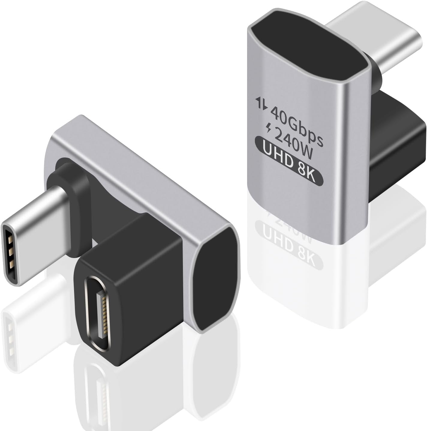 Duttek USB C U Adapter (2 Pack) USB C 180 Degree Adapter Support 40Gbps Data Transfer, 240W Charging and 8K Video, USB C Angle Adapter Compatible for Thunderbolt 4/3, Switch, MacBook, Laptop, Tablet