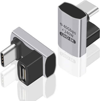 Duttek USB C U Adapter (2 Pack) USB C 180 Degree Adapter Support 40Gbps Data Transfer, 240W Charging and 8K Video, USB C Angle Adapter Compatible for Thunderbolt 4/3, Switch, MacBook, Laptop, Tablet