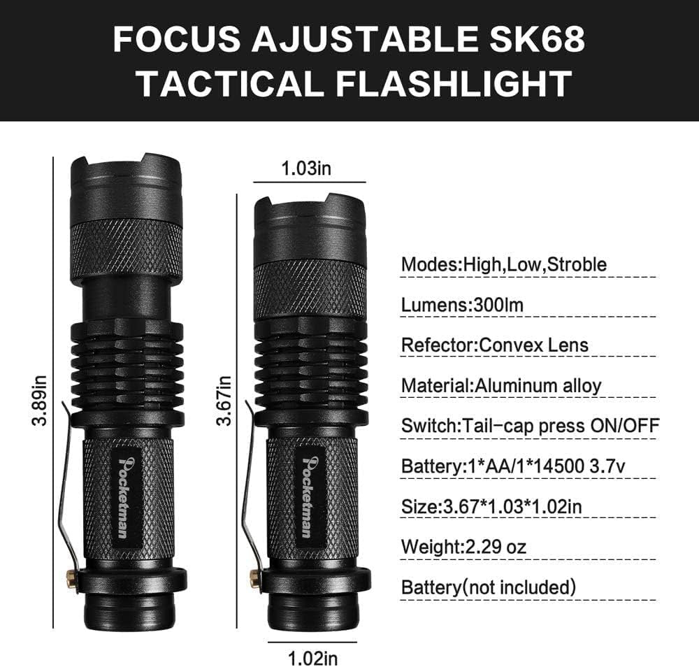 LED Flashlight Mini Flashlight 300 Lumen Portable Tactical Zoomable Pocket Flashlight Light Adjustable Focus for Kids Camping Emergency Travel Hiking Flashlight Lights（3 Pack）