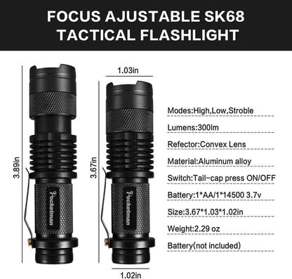 LED Flashlight Mini Flashlight 300 Lumen Portable Tactical Zoomable Pocket Flashlight Light Adjustable Focus for Kids Camping Emergency Travel Hiking Flashlight Lights（3 Pack）