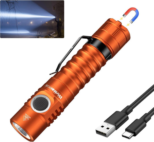 Wurkkos FC11C LED Flashlights Rechargeable -Small Powerful EDC Flashlight 90CRI 1200 High Lumen, IP67 Waterproof,Magnetic Tailcap,155M Beam Distance for Garden Dog Walking Emergency(Orange 4000K)