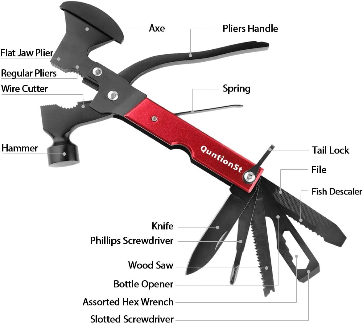Camping Gear Multitool, Stocking Stuffers for Men, Christmas Mens Gifts for Dad Husband Boyfriend, 16 in 1 Camping Accessories Multitool Hatchet, Camping Tool with Axe,Hammer,Plier,Knife,Bottle Opener
