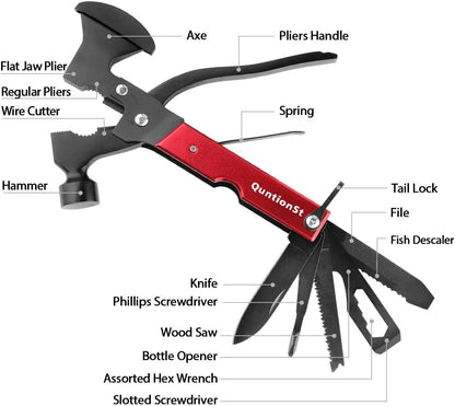 Camping Gear Multitool, Stocking Stuffers for Men, Christmas Mens Gifts for Dad Husband Boyfriend, 16 in 1 Camping Accessories Multitool Hatchet, Camping Tool with Axe,Hammer,Plier,Knife,Bottle Opener