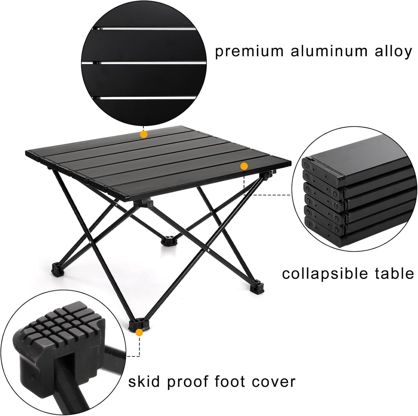 Portable Camping Table, Folding Small Camp Table with Travel Bag, Outdoor Lightweight Foldable Table for Beach, Outdoor Cooking, Hiking, Travel, Picnic, Camping Gear (Black)