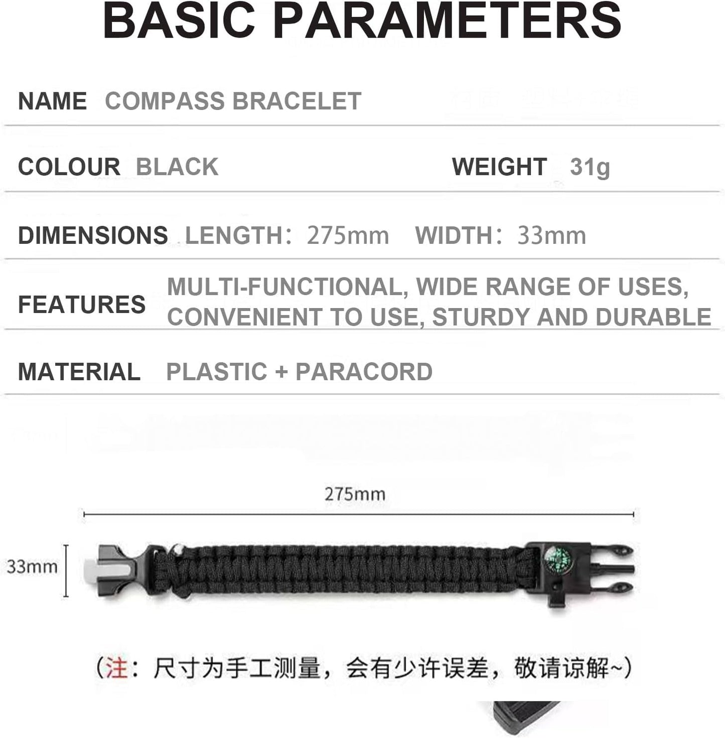 Mengdiyi Survival Paracord Bracelet Adjustable Gear Kit,Fire Starter, Bigger Compass, Survival Whistle, Perfect for Camping, Hiking, Fishing