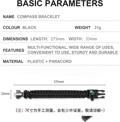 Mengdiyi Survival Paracord Bracelet Adjustable Gear Kit,Fire Starter, Bigger Compass, Survival Whistle, Perfect for Camping, Hiking, Fishing