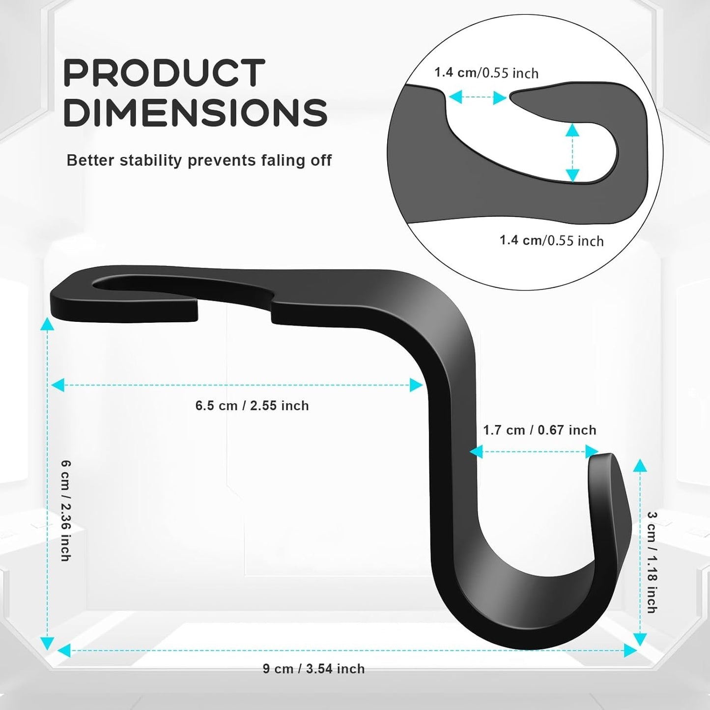 SUTOUG Car Seat Back Hook, Car Interior Accessories, 4 Pack Black Plastic Hooks Suitable for Bags, Shopping Bags, Clothes, Portable Tool Box