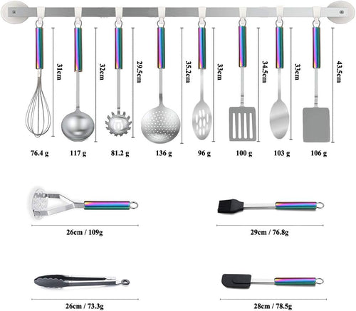 HOMQUEN Stainless Steel Kitchen Utensils Set, 12-Piece Kitchen Utensils, Kitchen Gadgets Set of Cookware, Best Gift Set of Kitchen Utensils (Coloured Handle)