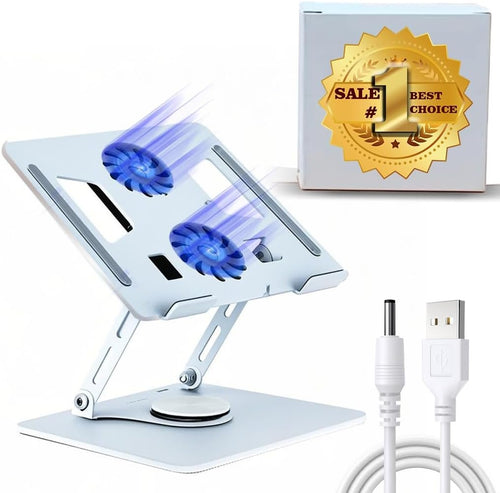 Adjustable Laptop Stand & Cooling Pad with Fan USB Hub Compatible with 10 to 15 Inches Notebook Computer, Ergonomic Computer Riser for Desk, Laptop Radiator-White