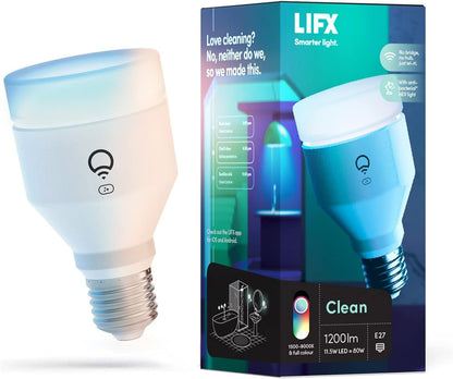 LIFX Clean A60 1200 lumens [E27 Edison Screw], Full Colour with Antibacterial HEV, Wi-Fi Smart LED Light Bulb, No bridge required, Compatible with Alexa, Hey Google, HomeKit and Siri.