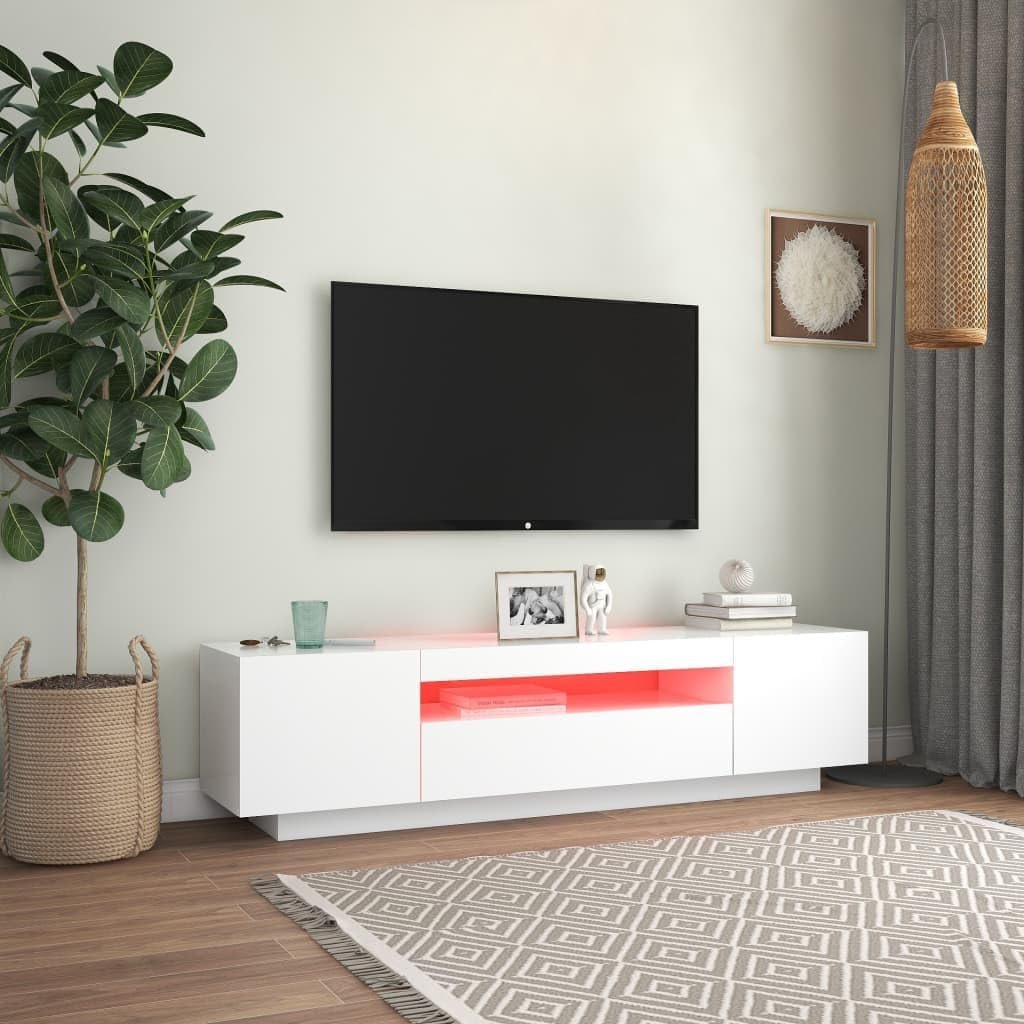 vidaXL TV Cabinet with LED Lights TV Stands HiFi Unit Entertainment Center Plasma Stereo Cabinet Bedroom Living Room Furniture White