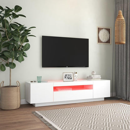 vidaXL TV Cabinet with LED Lights TV Stands HiFi Unit Entertainment Center Plasma Stereo Cabinet Bedroom Living Room Furniture White