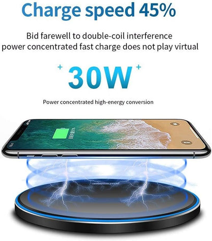 Wireless Charger • 30W Max Wireless Charging Pad • Compatible with Samsung Galaxy S23/S22/S21/S21 Ultra/S21+/S20 fe/S20/Note 20/10,Google Pixel,LG,and More