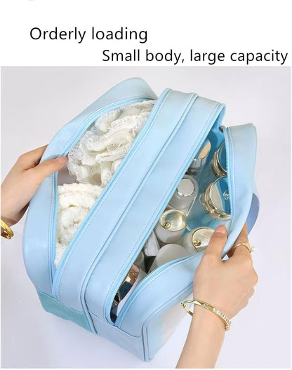 Travel Toiletry Bag, Thickened Portable Waterproof Drainage, PVC Toiletry and Makeup Bag, Matte Translucent Men and Women Convenient Handle Storage
