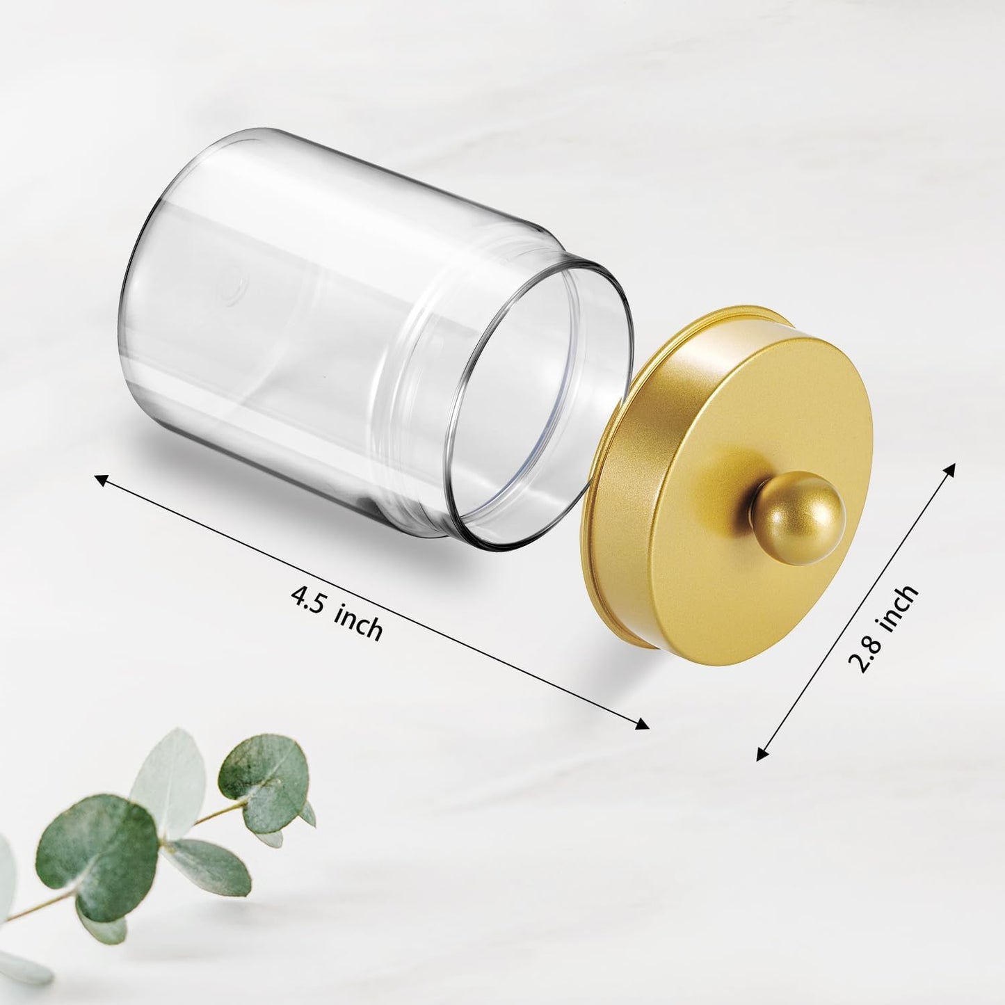 Amolliar Qtip Holder Dispenser - 8 oz Plastic Apothecary Jar Containers for Vanity Makeup Countertop Organizer Storage -Bathroom Canister Accessories Set for Cotton Swab, Ball, Pads, Floss-Gold (4)
