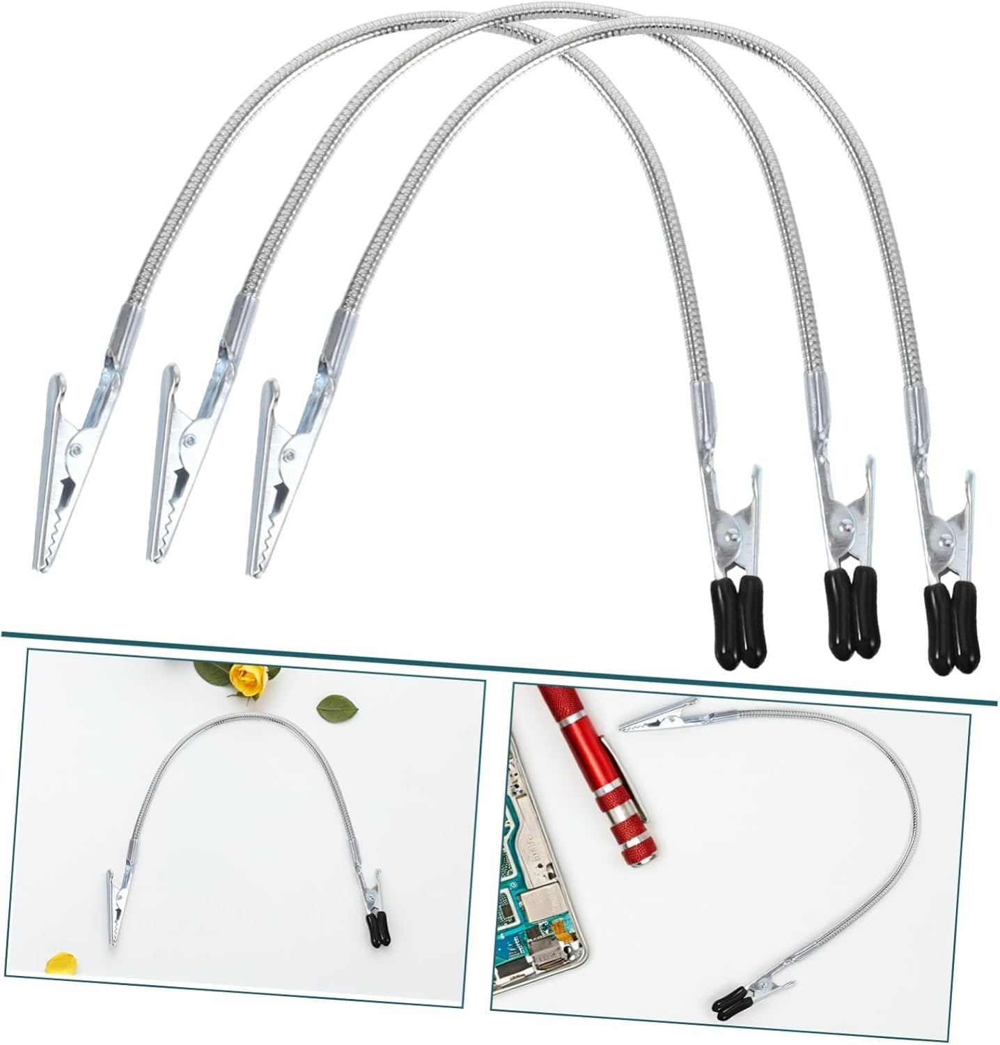 Mobestech 3pcs Flexible Alligator Clamps for Soldering Wire Holding Coated Clips for Secure Grip and Workspace Organization for Electronics Repair and Outdoor Projects