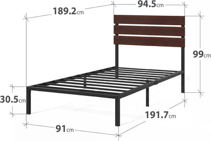 Zinus Single Bed Frame, Figari Bamboo and Metal Industrial Bed Frame, Solid Wood, Bedroom Furniture, Brown