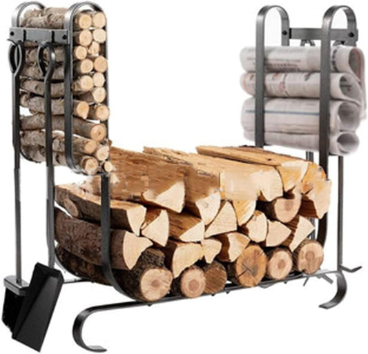 Firewood Log Rack - Indoor/Outdoor Decorative Fireplace Wood Storage Holder - Fireplace Stove and Fire Pit (Color : Black Size : 81x28x64cm) (Black 81x28x64cm)