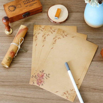 Stationery Paper, 64 Pcs Retro Kraft Paper Stationery, 8 Craft Design Styles, Suitable for Writing Letters, Copying, Invitations, Love Letters (8.26x5.7 Inch)