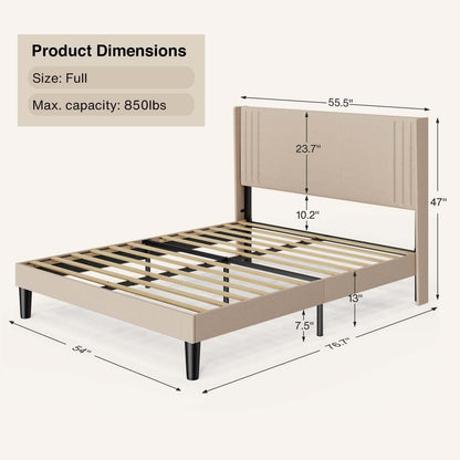 Gizoon Full Bed Frame with Wingback Headboard, Upholstered Platform Bed with Modern Geometric Headboard, Wooden Slats, Noise-Free, No Box Spring Needed (Beige, Full)