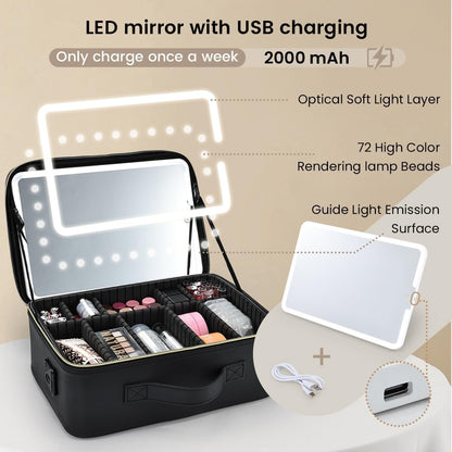 Makeup Bag with Mirror LED Beauty Case Travel Cosmetic Bag Cosmetic Bag Organizer Makeup Bag Makeup Bag Makeup Bag Makeup Bag Makeup Bag, Black
