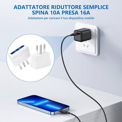 Fiotha 2 Pcs Simple Reducer Adapter 16A Plug 10A, 10A Plug Bypass Adapter, 10A Plug, Bypass Adapter Plug, with 10/16A Bivalent Socket to Small 10A Italian Plug, for Travel in Italy