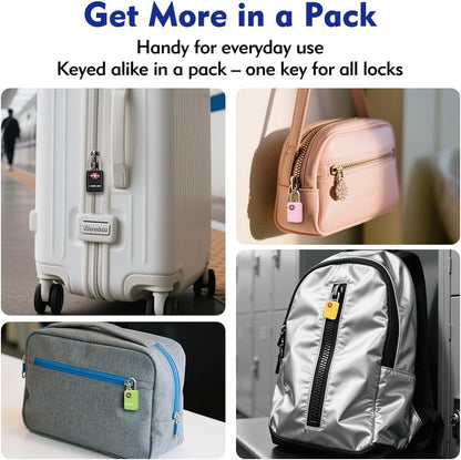 SURE LOCK TSA Approved Luggage Locks - One Key Opens All, Compact & Durable Zinc Alloy Travel Lock with Steel Shackle, Keyed Alike (Yellow 4 Locks, Mini Size for Suitcase/Backpack/Gym Locker)