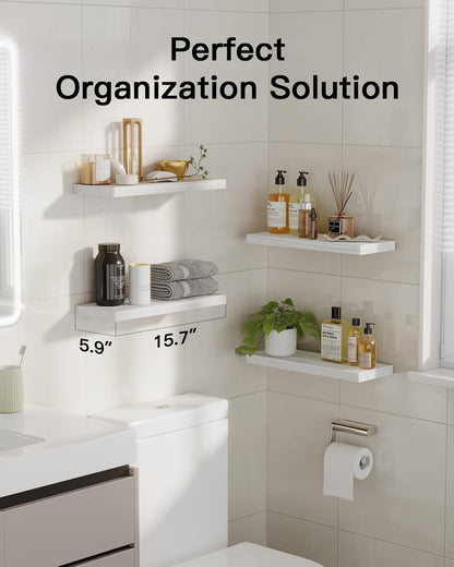 AMADA HOMEFURNISHING Floating Shelves, Paulownia Wood Wall Shelves for Bathroom/Living Room/Bedroom/Kitchen/Home Office, Natural Wood Floating Shelf for Home Storage & Organization, Set of 4, AMFS40W