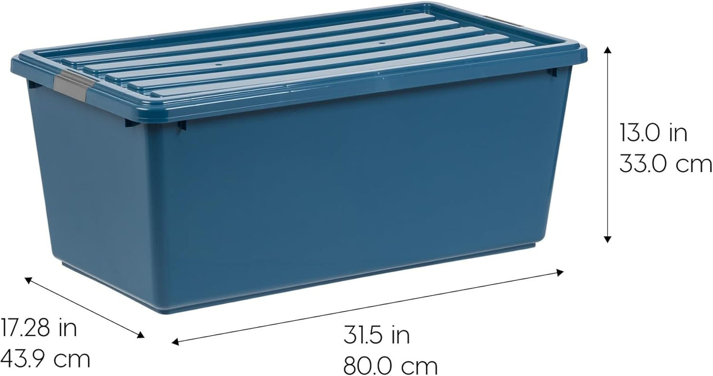 IRIS USA 86.1L Stackable Plastic Storage Bins with Lids and Latch Buckles, 4 Pack - Navy, Large Containers for Home Office Organization