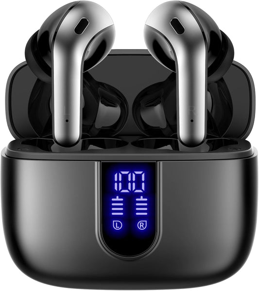TAGRY Bluetooth Headphones True Wireless Earbuds 60H Playback LED Power Display Earphones with Wireless Charging Case IPX5 Waterproof in-Ear Earbuds with Mic for TV Smart Phone Laptop Computer Sports