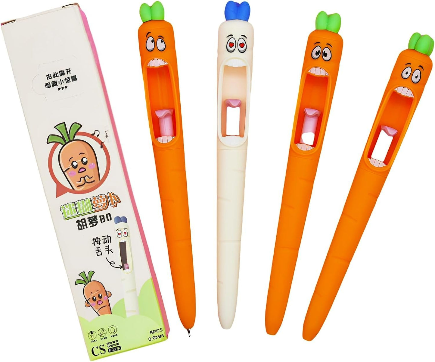 Maydahui 8 Pcs Funny Screaming Carrot Tongue Gel Pens Kawaii 0.5 mm Carrot Writing Pens Black Ink For Easter Basket Stuffers Shcool Stationery Supplies Office Party