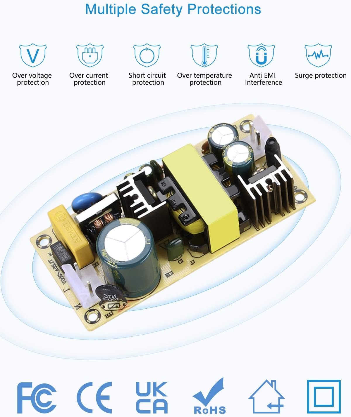 ALITOVE 12V 3A Power Supply Adapter, 100~240V AC to DC 12V 3A 36W Converter, 5.5mm x 2.1mm/2.5mm DC Plug for LED Strip Light, CCTV, Router