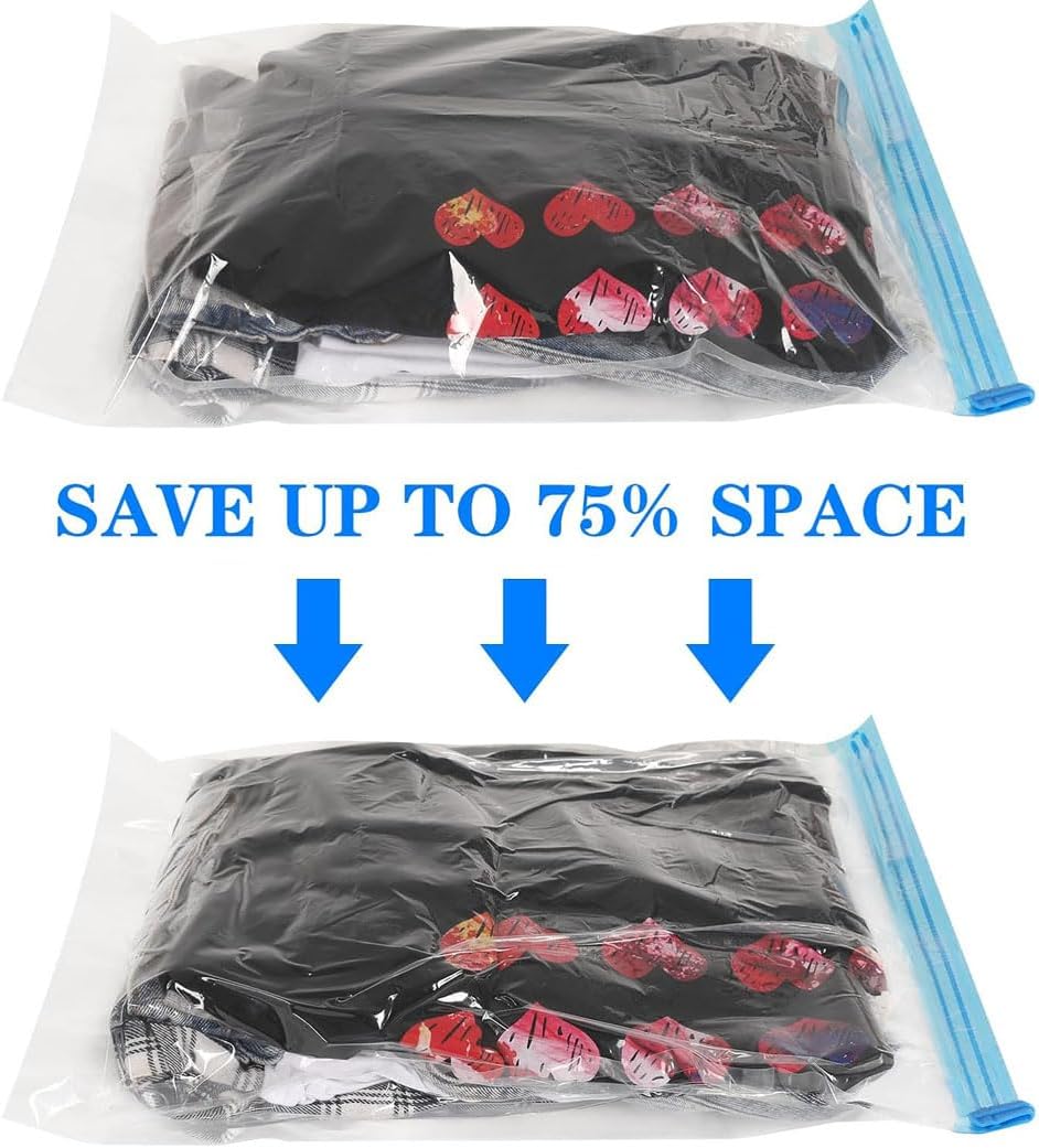 iDopick 8 Pack Compression Bags for Travel,Cream Roll Up Space Saver Bags Reusable Seal Clothes Bags,No Pump Needed Vacuum Storage Bags for Luggage, Suitcase, Backpack, Travel Essentials (35x50cm)
