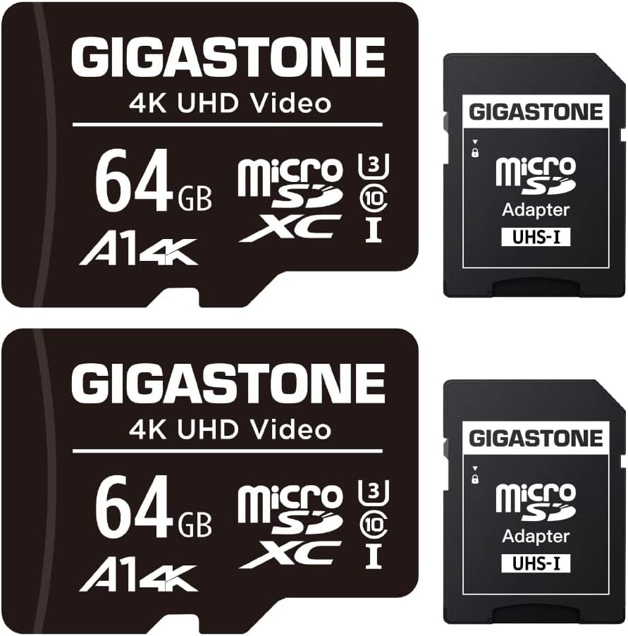 GIGASTONE 64GB 2-Pack Micro SD Card, 4K UHD Video, Surveillance Security Cam Action Camera Drone Professional, 90MB/s Micro SDXC UHS-I U3 Class 10