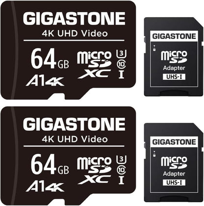 GIGASTONE 64GB 2-Pack Micro SD Card, 4K UHD Video, Surveillance Security Cam Action Camera Drone Professional, 90MB/s Micro SDXC UHS-I U3 Class 10