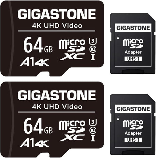 GIGASTONE 64GB 2-Pack Micro SD Card, 4K UHD Video, Surveillance Security Cam Action Camera Drone Professional, 90MB/s Micro SDXC UHS-I U3 Class 10